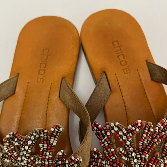 CHICOS CAROLINA WOMENS RHINESTONE & SEED BEAD EMBELLISHED LEATHER SANDALS SIZE 8 - Picture 5 of 9
